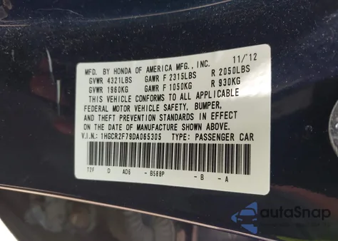 2013 Honda Accord Ex из США, поврежденный, VIN 1HGCR2F79DA065305